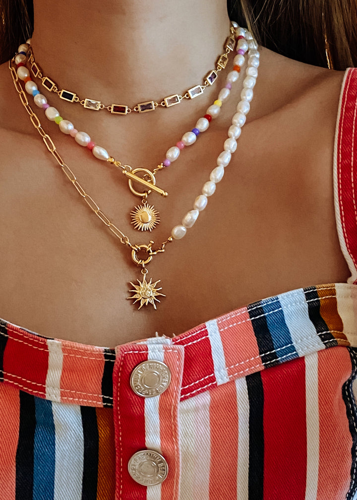 Sun Pearl & Chain Necklace