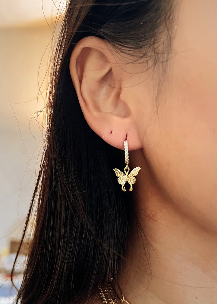 Diamond Butterfly Earrings - Gold Filled