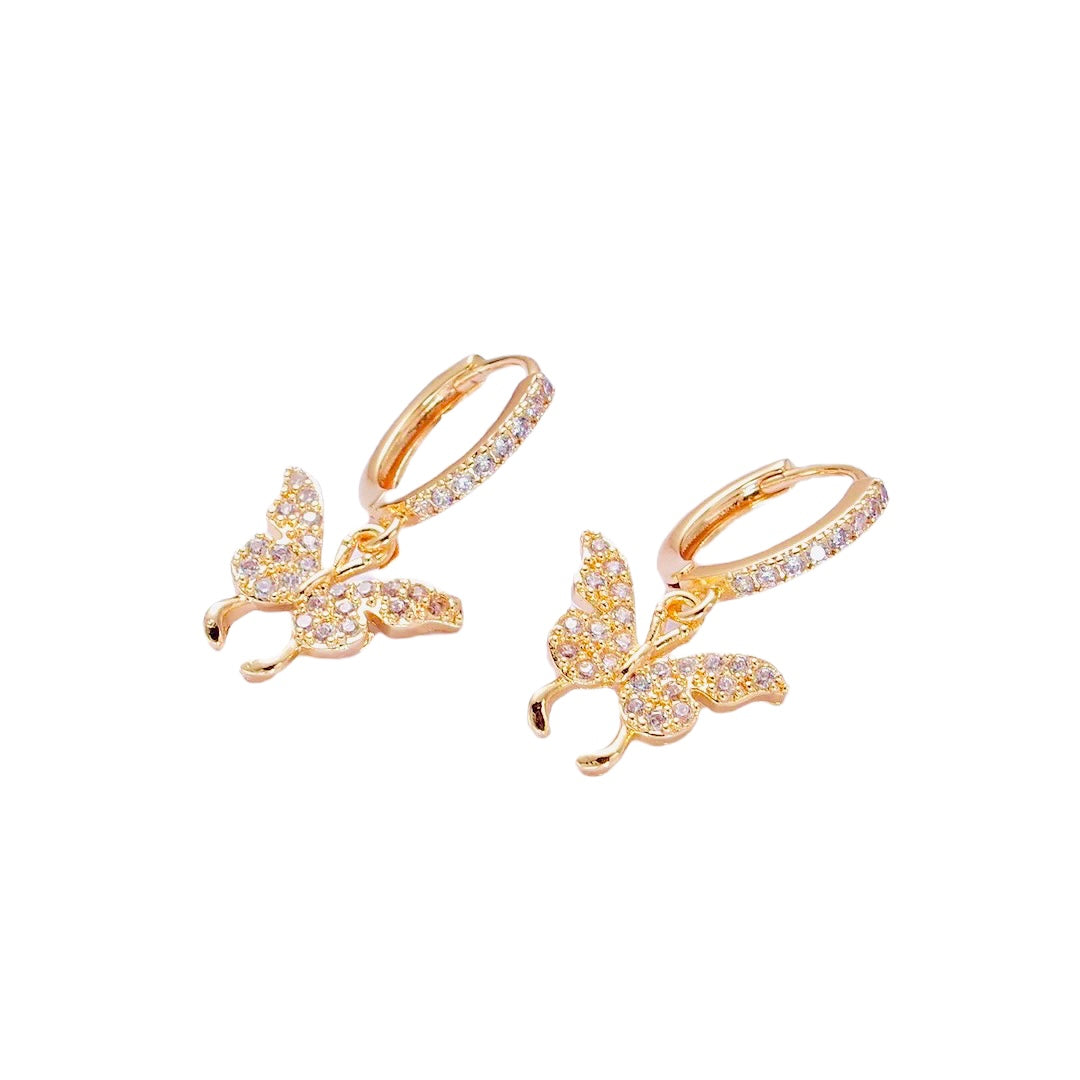 Diamond Butterfly Earrings - Gold Filled