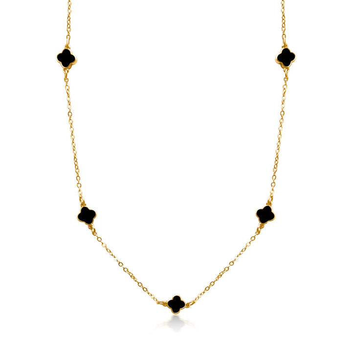 Lovery Clover Necklace (Black) - Gold Filled
