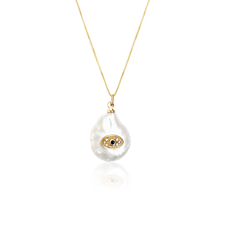 Pearl Evil Eye Necklace - Gold Filled
